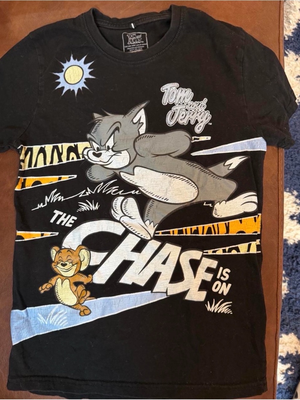 Tom and Jerry Black Graphic Kids Tee - The Chase Is On kids size 8